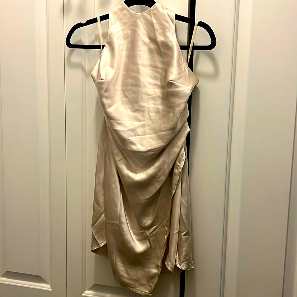 Champagne colored mini satin dress